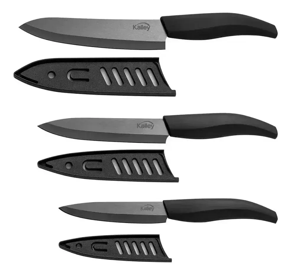 Set X 3 Cuchillos Kalley K-sx3cr En Cerámica Negro